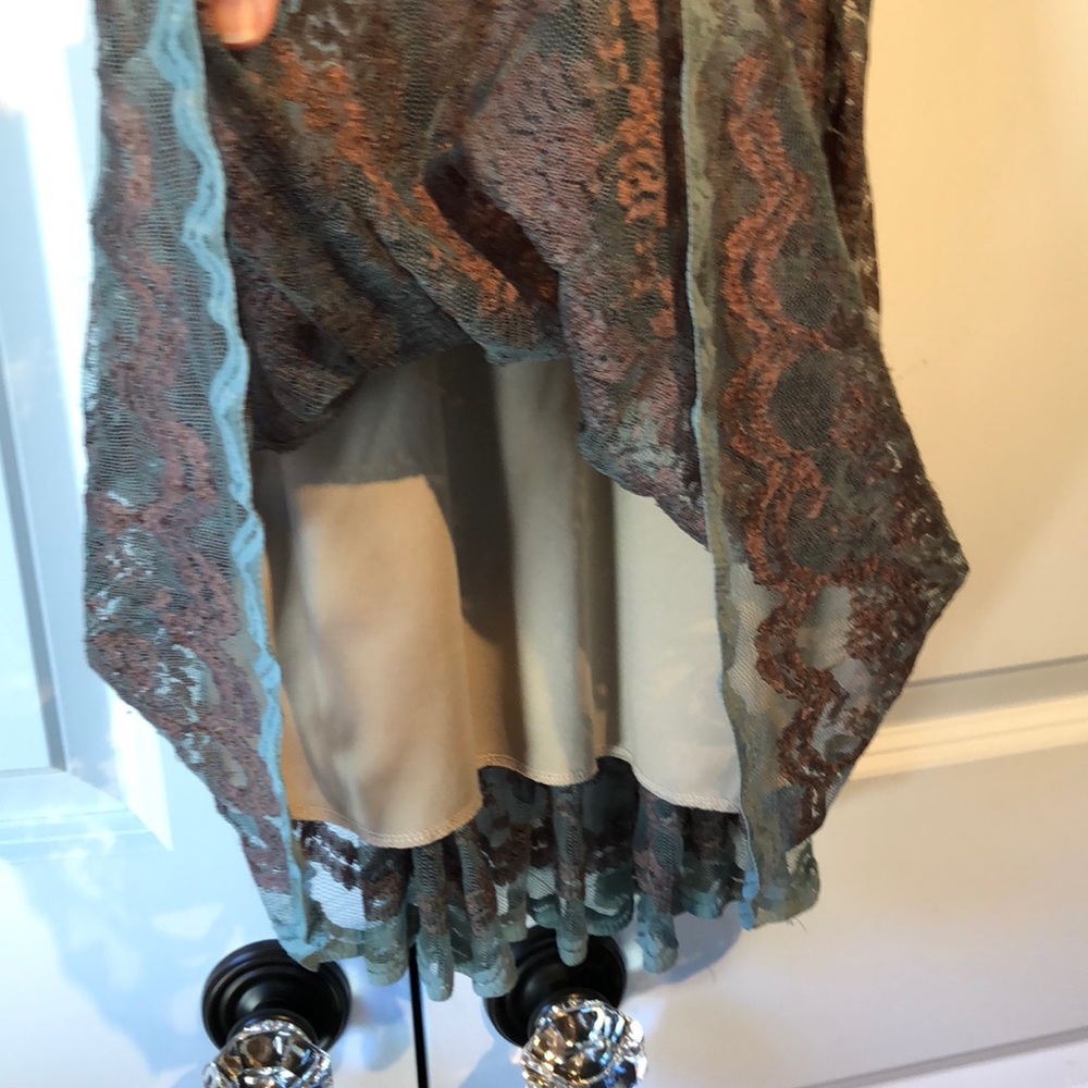 Aqua Lace Overlay Dress Shades of Chocolate & Pale Green/Blue Size Small Worn 1x - Picture 3 of 11